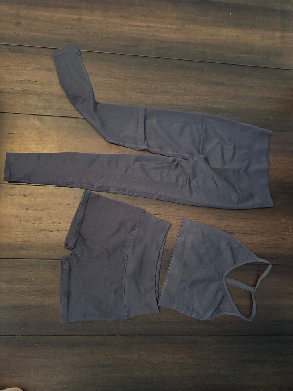 Women's 3-Piece Activewear Set In Charcoal Crop Top, Shorts & Leggings